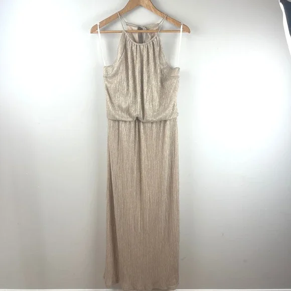 EN FOCUS STUDIO GOLD METALLIC SLEEVELESS MAXI DRESS 14 - Picture 2 of 7